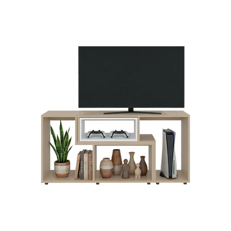 Rack de TV Zembrano Cartagena y Blanco 160x54.5cm para TV Hasta 40 Pulgadas y con Cuatro Compartimientos - MUEBLES DE TV | Bylmo