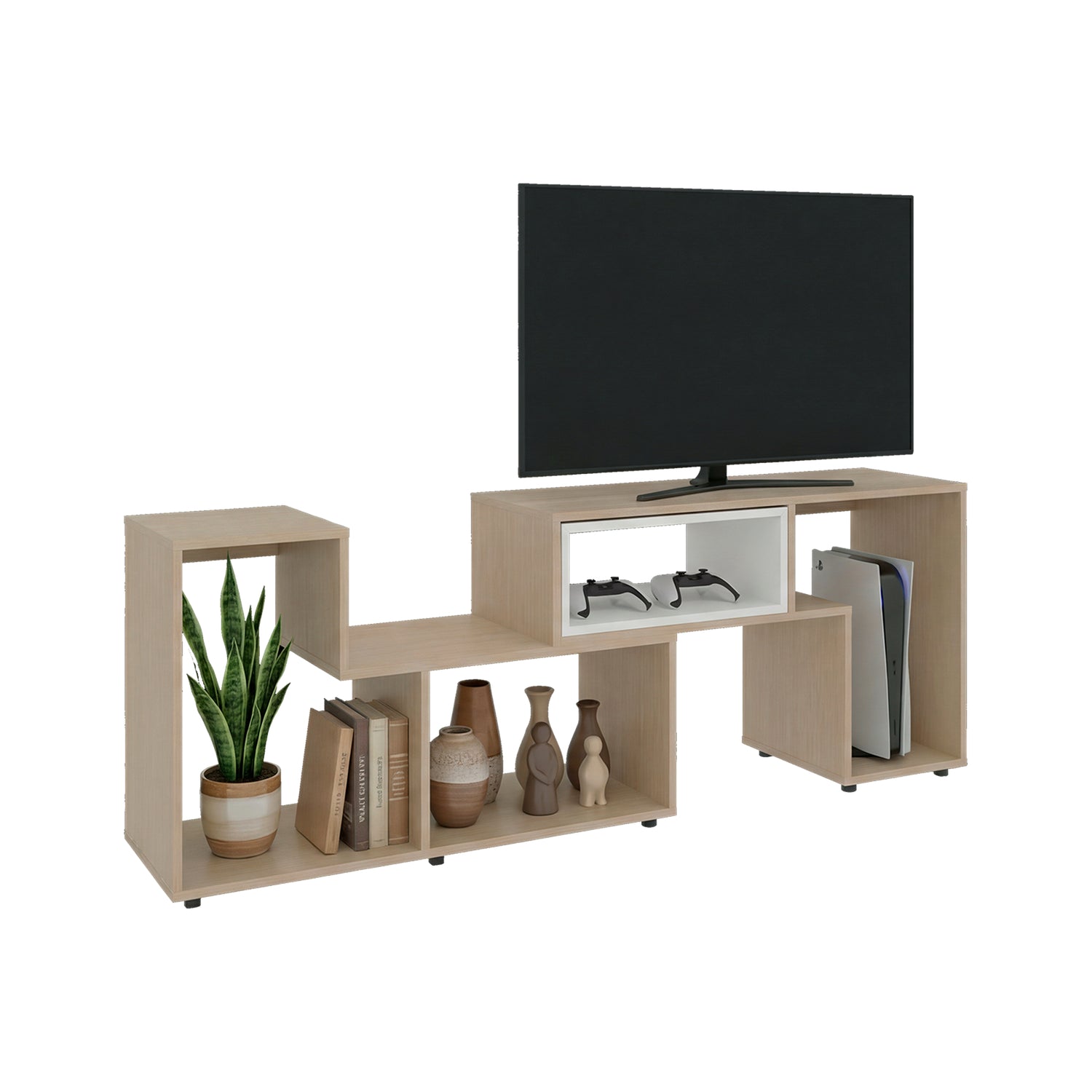 Rack de TV Zembrano Cartagena y Blanco 160x54.5cm para TV Hasta 40 Pulgadas y con Cuatro Compartimientos - MUEBLES DE TV | Bylmo