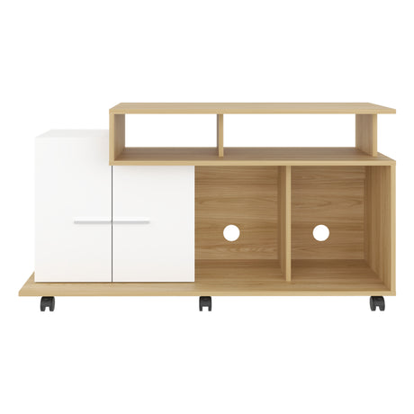 Rack de TV Valera Fresno y Blanco 120x65cm para TV Hasta 40 Pulgadas con Ranuras para Cables y con Cinco Compartimientos - MUEBLES DE TV | Bylmo