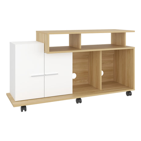 Rack de TV Valera Fresno y Blanco 120x65cm para TV Hasta 40 Pulgadas con Ranuras para Cables y con Cinco Compartimientos - MUEBLES DE TV | Bylmo