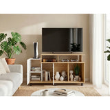 Rack de TV Valera Fresno y Blanco 120x65cm para TV Hasta 40 Pulgadas con Ranuras para Cables y con Cinco Compartimientos - MUEBLES DE TV | Bylmo