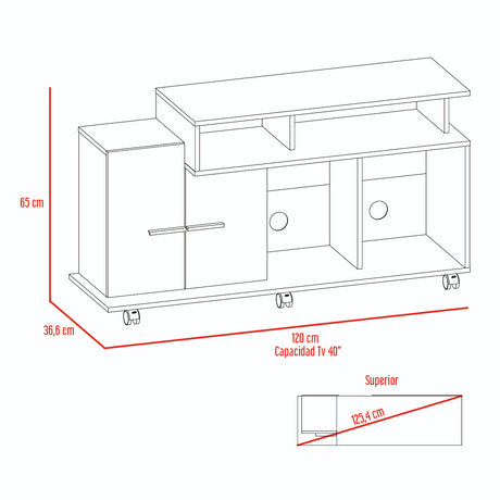 Rack de TV Valera Fresno y Blanco 120x65cm para TV Hasta 40 Pulgadas con Ranuras para Cables y con Cinco Compartimientos - MUEBLES DE TV | Bylmo