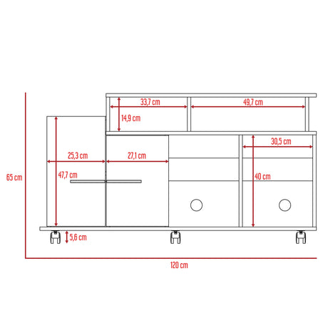 Rack de TV Valera Fresno y Blanco 120x65cm para TV Hasta 40 Pulgadas con Ranuras para Cables y con Cinco Compartimientos - MUEBLES DE TV | Bylmo