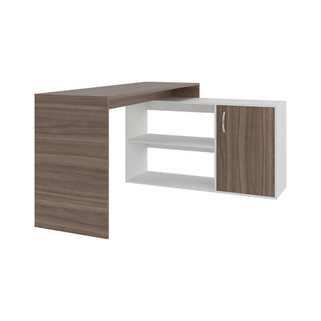 Escritorio en L Axis Avellana y Blanco 151.5x76.5cm sin Cajones y con Organizador de Libros - ESCRITORIOS | Bylmo