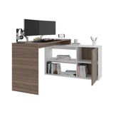 Escritorio en L Axis Avellana y Blanco 151.5x76.5cm sin Cajones y con Organizador de Libros - ESCRITORIOS | Bylmo