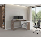 Escritorio en L Axis Avellana y Blanco 151.5x76.5cm sin Cajones y con Organizador de Libros - ESCRITORIOS | Bylmo