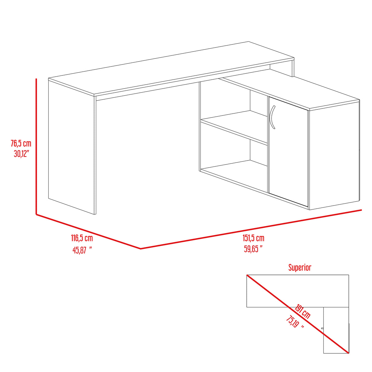 Escritorio en L Axis Avellana y Blanco 151.5x76.5cm sin Cajones y con Organizador de Libros - ESCRITORIOS | Bylmo