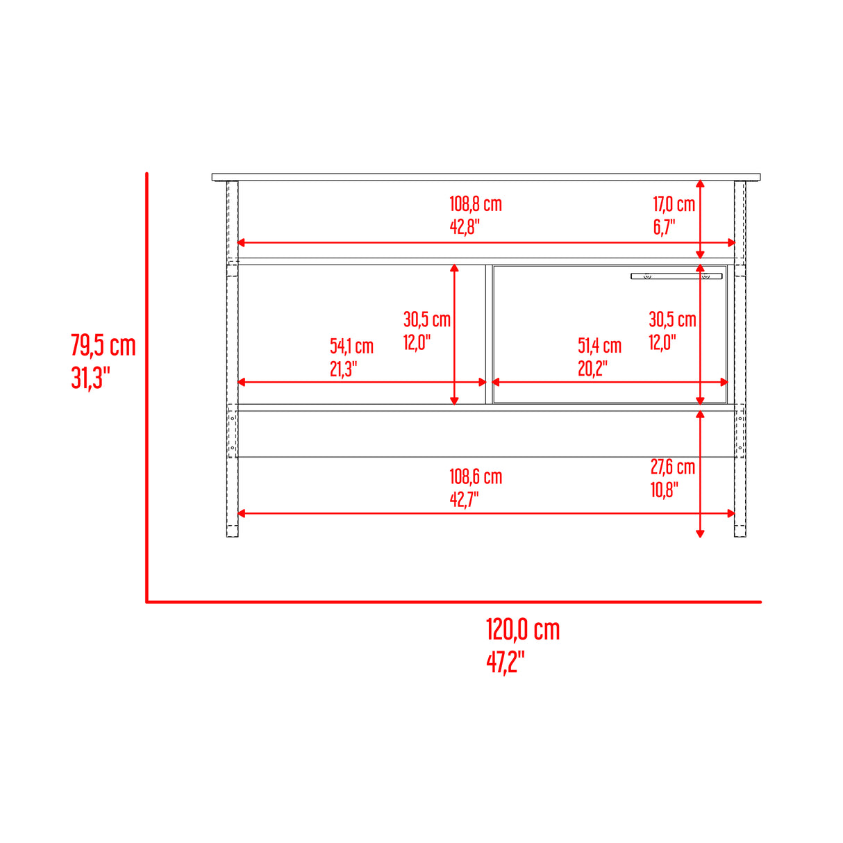 Arrimo Magnum Fresno 120x80cm con Tres Compartimientos y con Patas - BIFES Y ARRIMOS | Bylmo