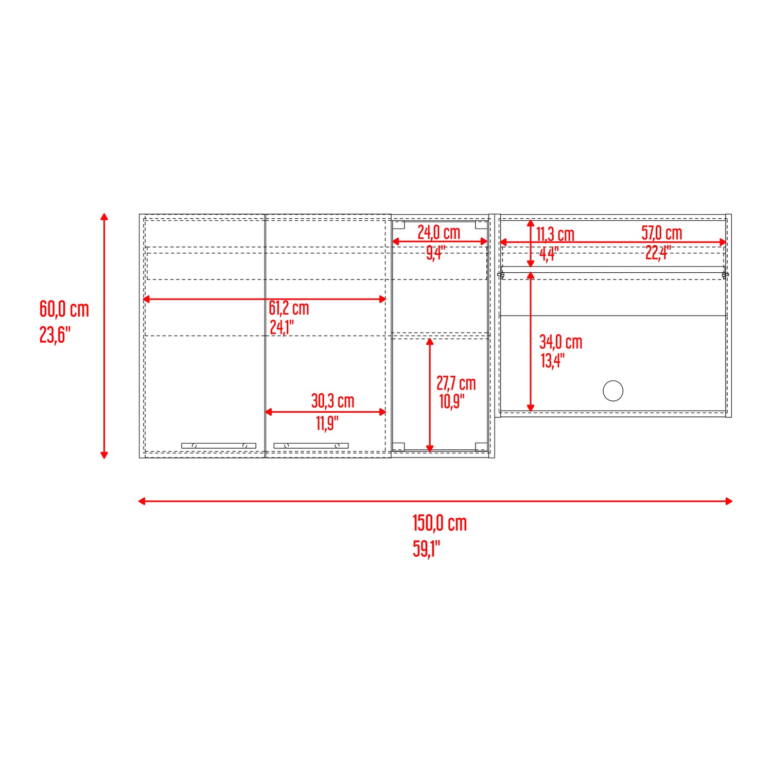 Mueble Superior de Cocina Gina Cartagena 150x60.2cm con Dos Puertas con Locero y con Espacio para Microondas - MUEBLES SUPERIORES DE COCINA | Bylmo