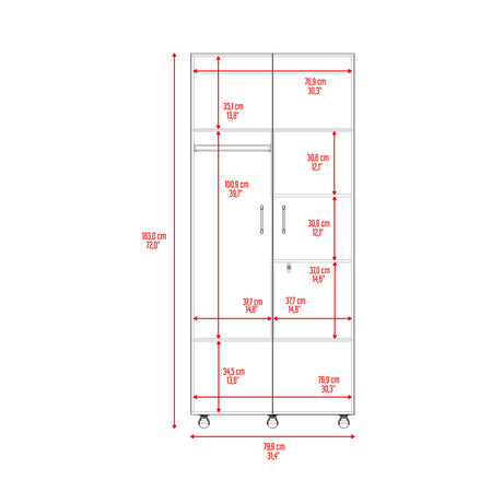 Closet Iko Cartagena y Blanco 80x182.5cm sin Cajones con 2 Entrepaños - CLOSETS | Bylmo