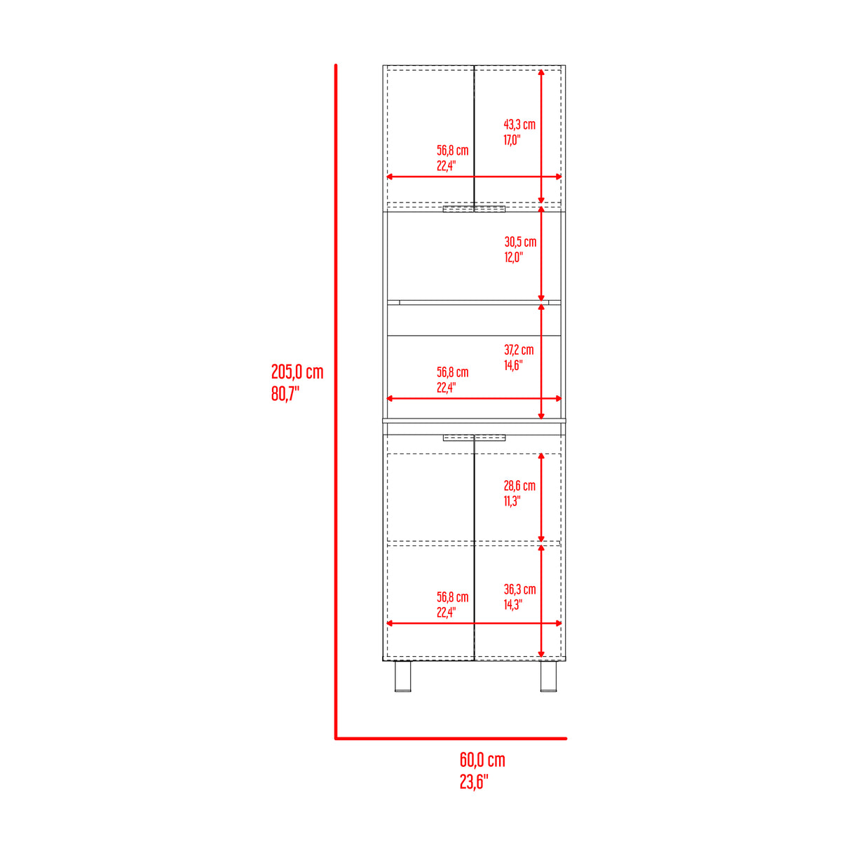 Mueble Microondas Fendi Positano 60x205cm sin Cajones y con Cuatro Puertas - ALACENAS Y MUEBLES MICROONDAS | Bylmo