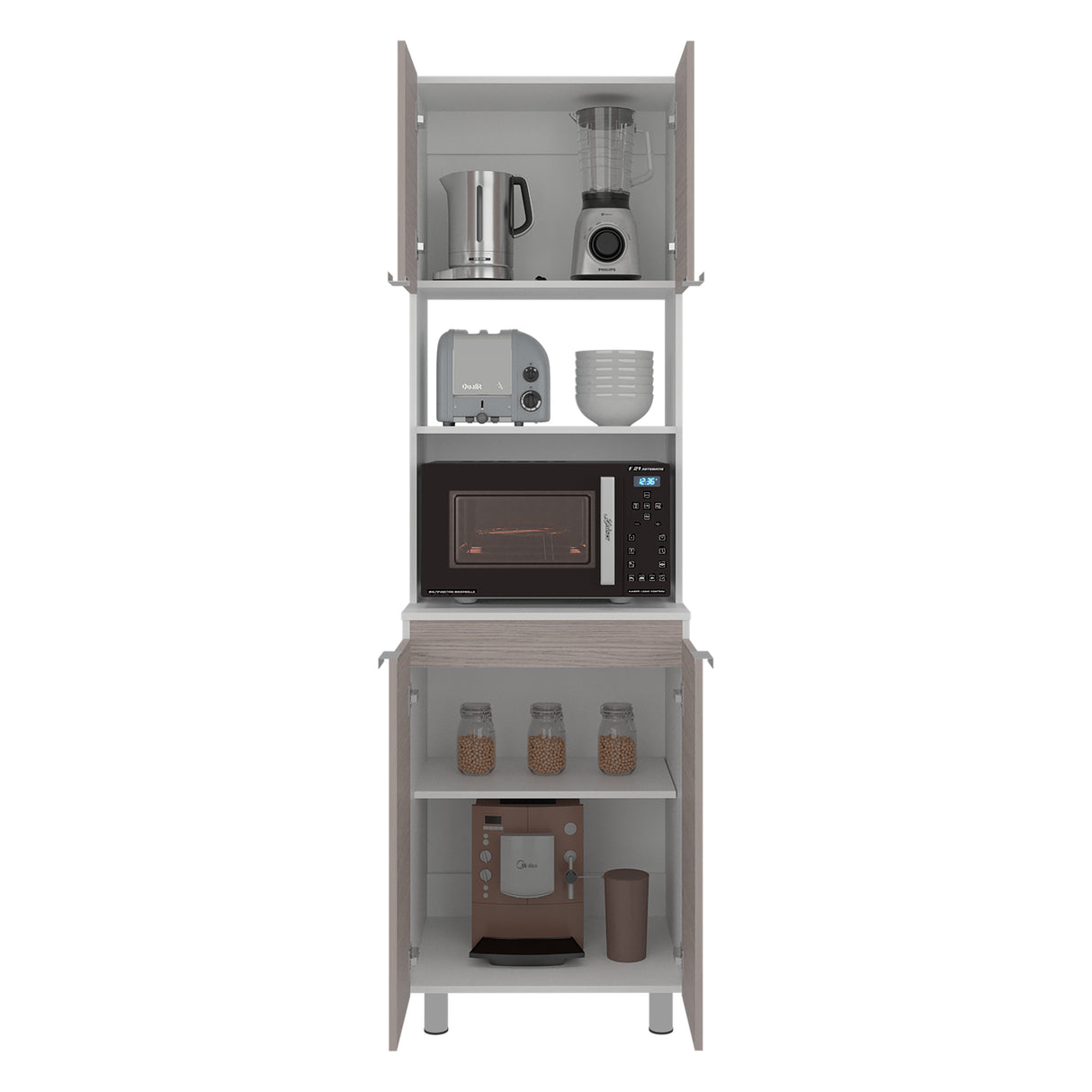 Mueble Microondas Fendi Positano 60x205cm sin Cajones y con Cuatro Puertas - ALACENAS Y MUEBLES MICROONDAS | Bylmo