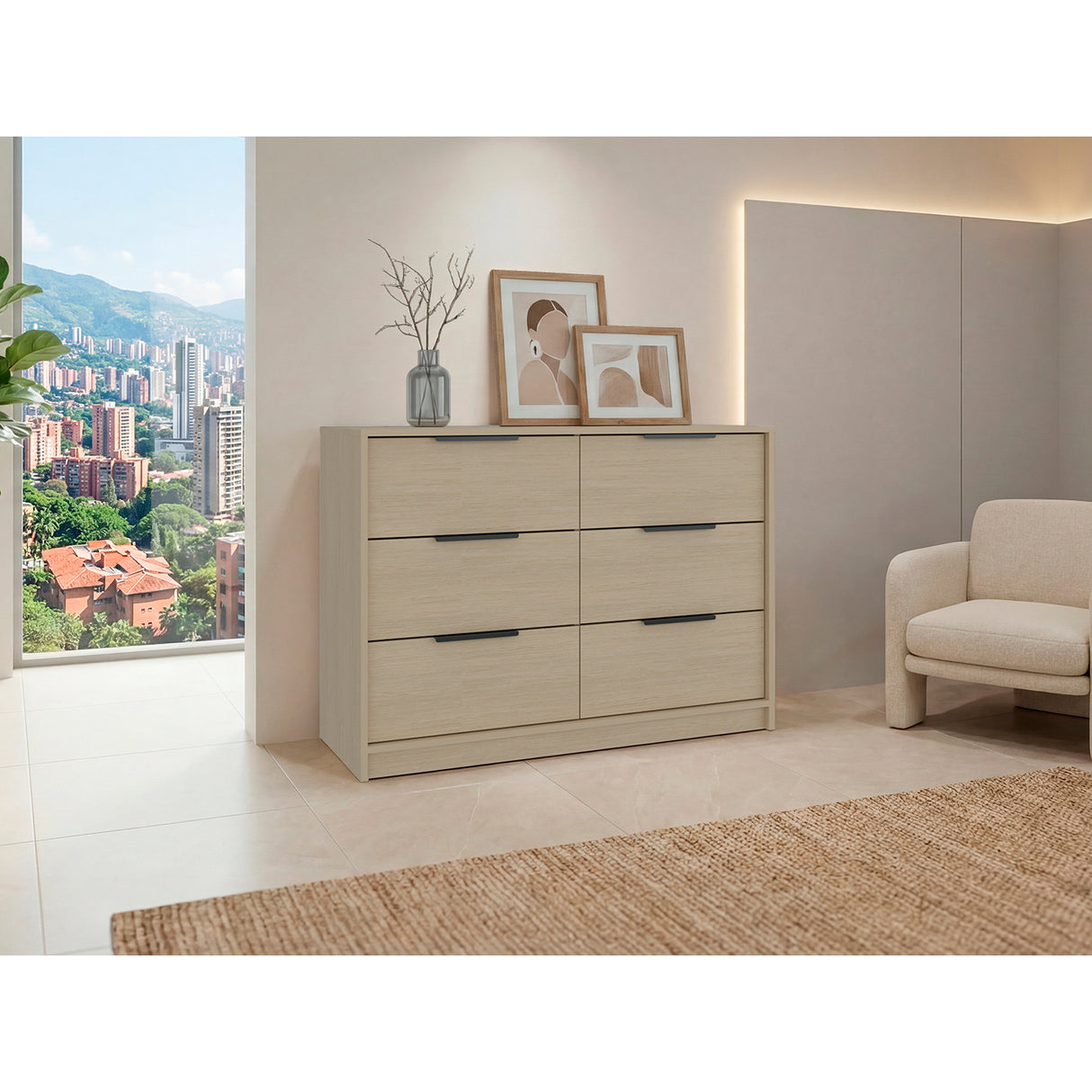 Cómoda Kaia Cartagena y Blanco 107x77.6cm De Tres Hileras con Seis Cajones - CAJONERAS Y COMODAS | Bylmo