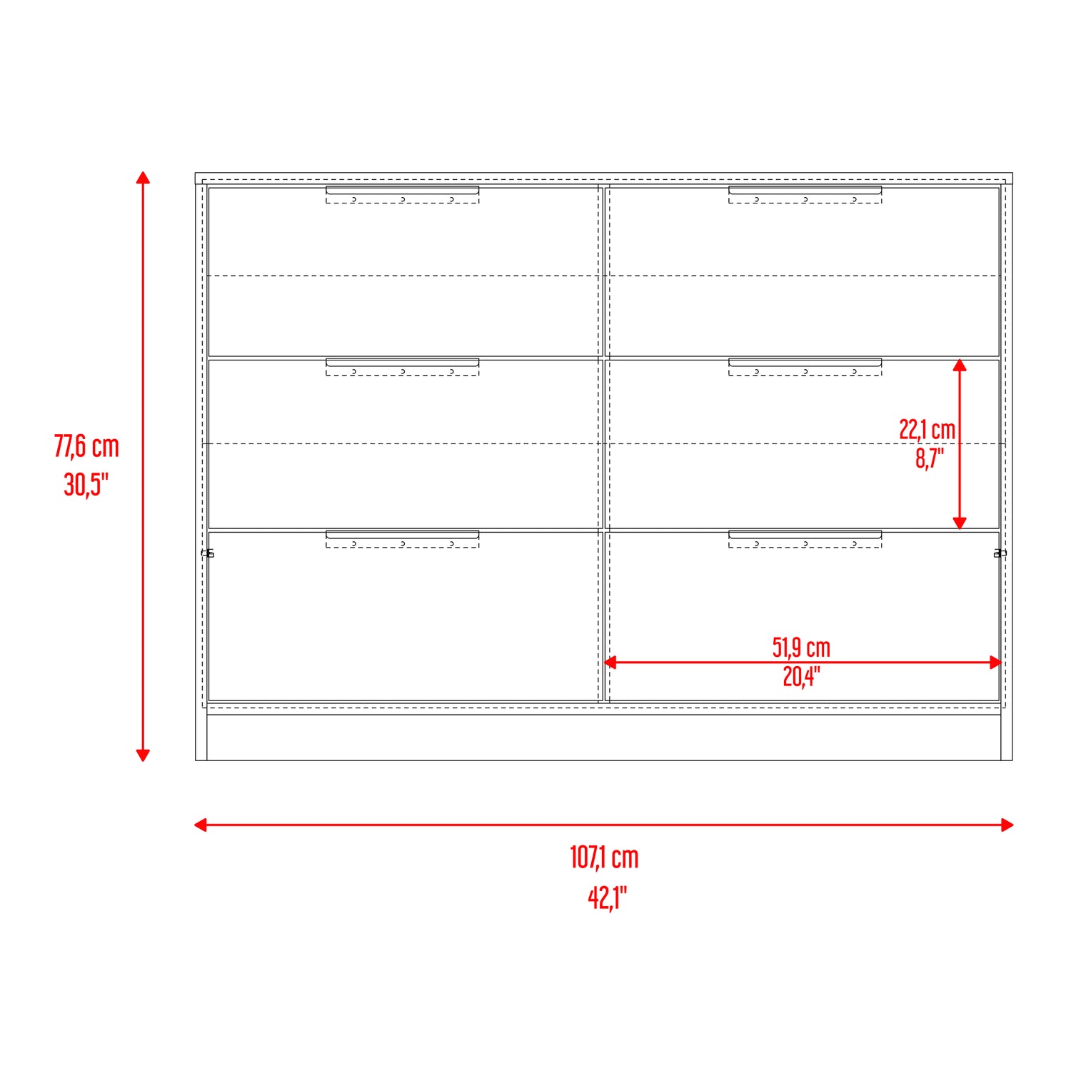 Cómoda Kaia Cartagena y Blanco 107x77.6cm De Tres Hileras con Seis Cajones - CAJONERAS Y COMODAS | Bylmo
