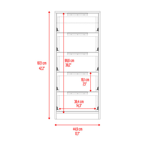 Cómoda Kaia Cartagena y Blanco 45x107.8cm De Cinco Hileras con Cinco Cajones - CAJONERAS Y COMODAS | Bylmo