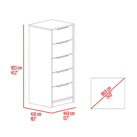 Cómoda Kaia Cartagena y Blanco 45x107.8cm De Cinco Hileras con Cinco Cajones - CAJONERAS Y COMODAS | Bylmo