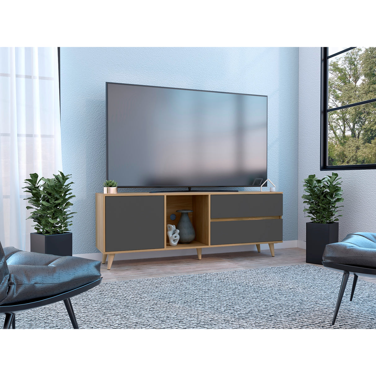 Rack de TV Salem Fresno 158.4x58.4cm para TV Hasta 65 Pulgadas y con Tres Compartimientos - MUEBLES DE TV | Bylmo
