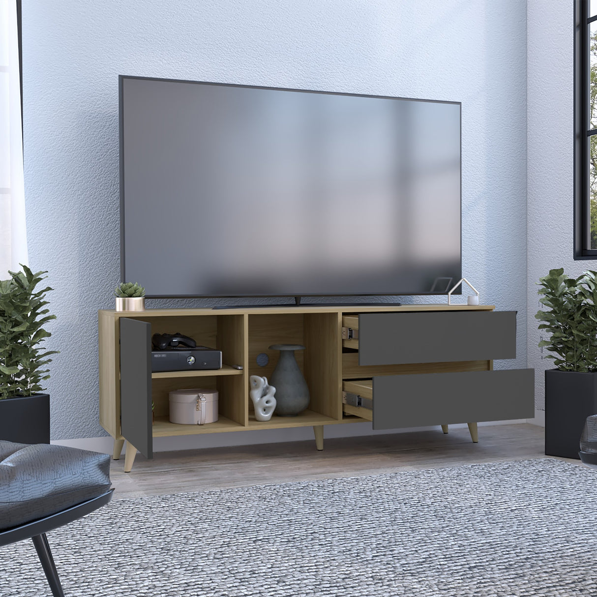 Rack de TV Salem Fresno 158.4x58.4cm para TV Hasta 65 Pulgadas y con Tres Compartimientos - MUEBLES DE TV | Bylmo