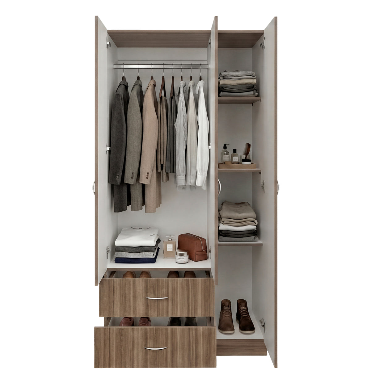 Closet Austral Avellana 90x180cm con 2 Cajones con 3 Entrepaños - CLOSETS | Bylmo