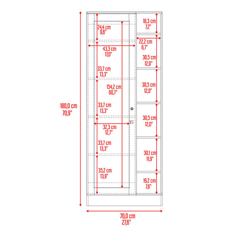 Closet Woman Fresno 70x180.7cm sin Cajones con 9 Entrepaños con Espejo - CLOSETS | Bylmo