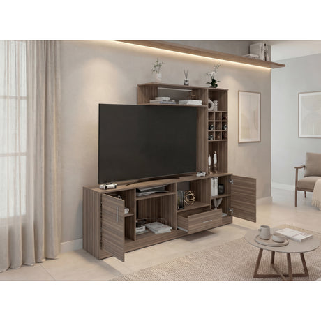 Centro de Entretenimiento kava Avellana 200x180.7cm Para TV Hasta 60 Pulgadas con Dos Cajones - MUEBLES DE TV | Bylmo
