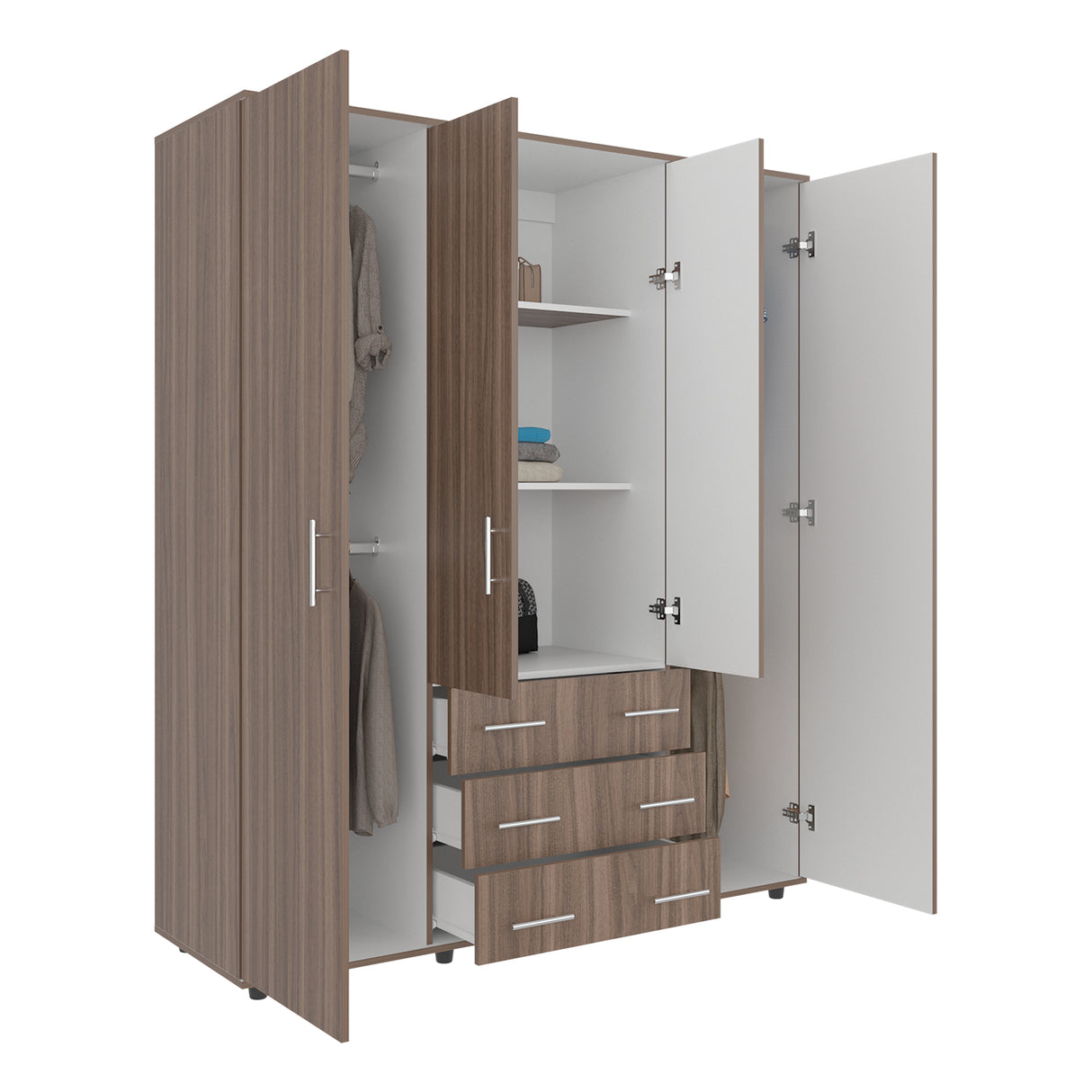 Closet Avellana y Blanco 150x179cm con 6 Cajones con 2 Entrepaños - CLOSETS | Bylmo