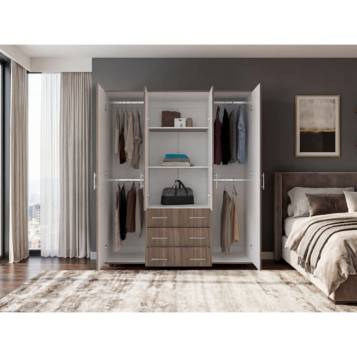 Closet Avellana y Blanco 150x179cm con 6 Cajones con 2 Entrepaños - CLOSETS | Bylmo