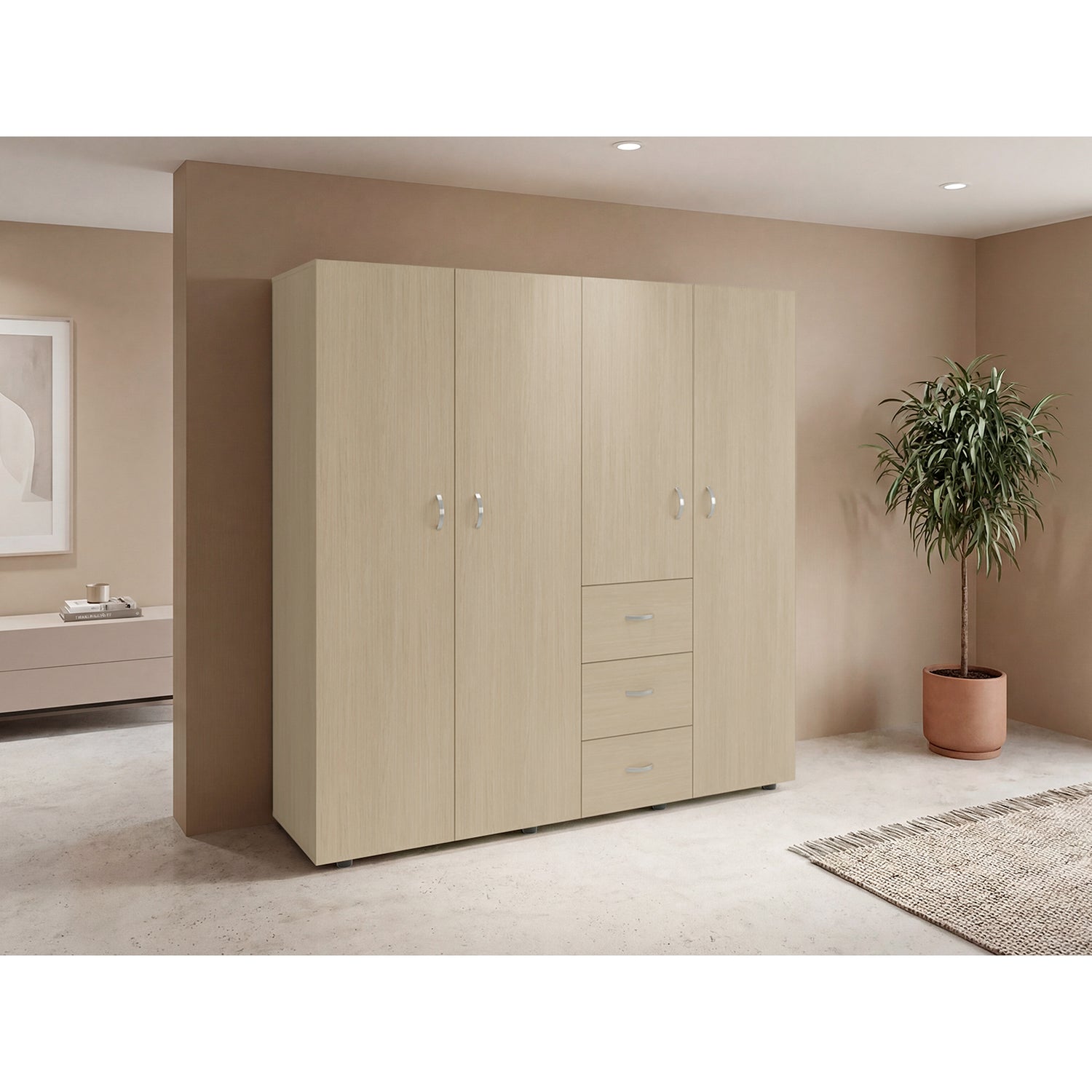 Closet Harlem Cartagena y Blanco 180 cm con Cuatro Puertas y Tres Cajones - CLOSETS | Bylmo