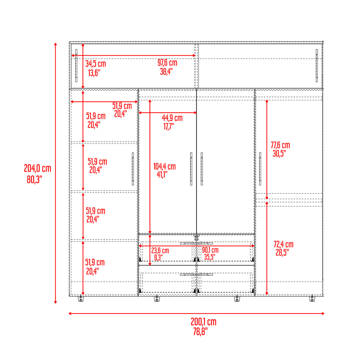 Closet Luque Cartagena y Blanco 200x204cm con 3 Cajones con 3 Entrepaños - CLOSETS | Bylmo