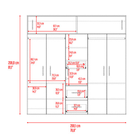 Closet Montevideo Positano y Blanco 200.1x206cm con 3 Cajones con 4 Entrepaños - CLOSETS | Bylmo