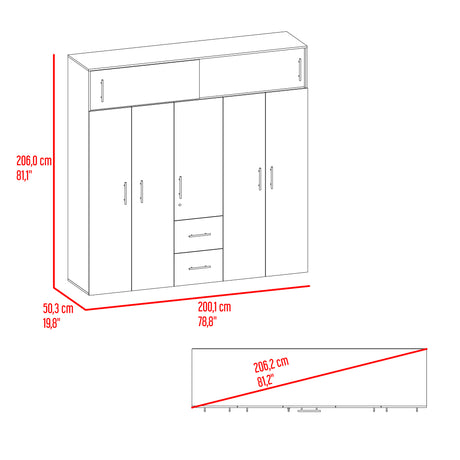 Closet Montevideo Positano y Blanco 200.1x206cm con 3 Cajones con 4 Entrepaños - CLOSETS | Bylmo