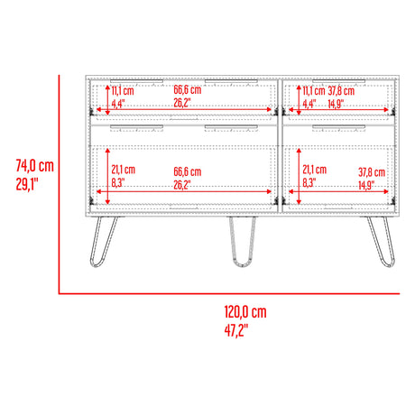 Cómoda Concept Fresno 120x74cm De Dos Hileras con Dos Cajones - CAJONERAS Y COMODAS | Bylmo