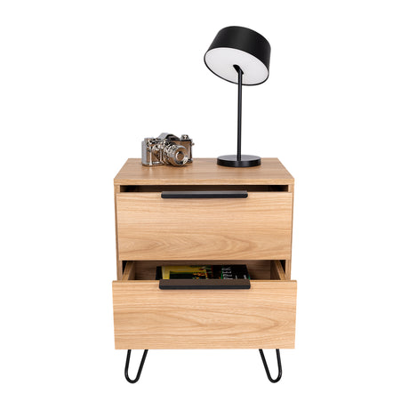 Mesa de Noche Augusta Novo Fresno 45 cm con Dos Cajones - MESAS DE NOCHE | Bylmo