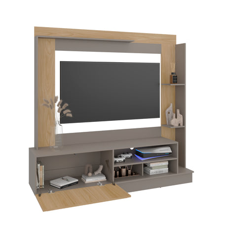 Centro de Entretenimiento Doha Fresno 180x180cm Para TV Hasta 60 Pulgadas con Un Cajón y con Ranuras para Cables - MUEBLES DE TV | Bylmo