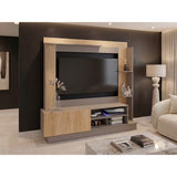 Centro de Entretenimiento Doha Fresno 180x180cm Para TV Hasta 60 Pulgadas con Un Cajón y con Ranuras para Cables - MUEBLES DE TV | Bylmo