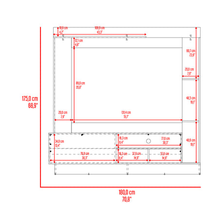 Centro de Entretenimiento Doha Fresno 180x180cm Para TV Hasta 60 Pulgadas con Un Cajón y con Ranuras para Cables - MUEBLES DE TV | Bylmo