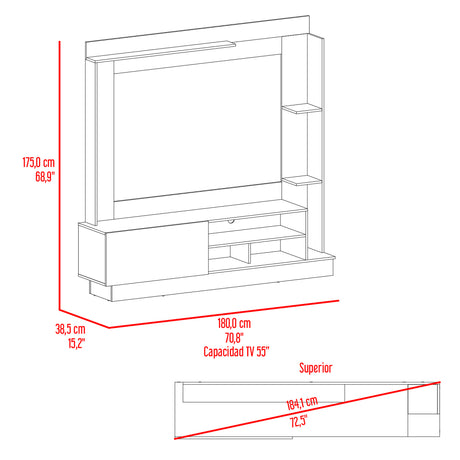 Centro de Entretenimiento Doha Fresno 180x180cm Para TV Hasta 60 Pulgadas con Un Cajón y con Ranuras para Cables - MUEBLES DE TV | Bylmo