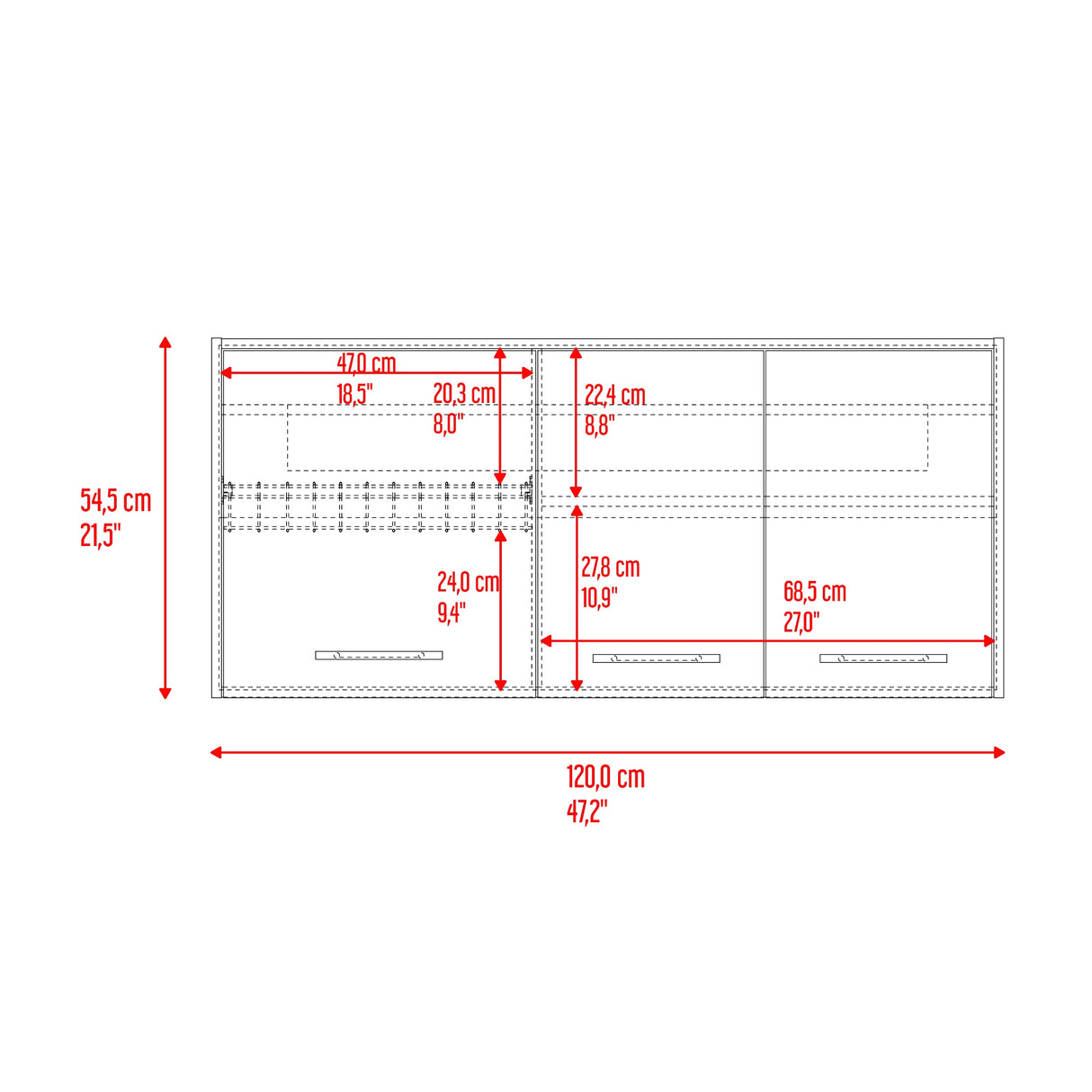 Mueble Superior de Cocina Orion Fresno 120x54.5cm con Tres Puertas y con Locero - MUEBLES SUPERIORES DE COCINA | Bylmo