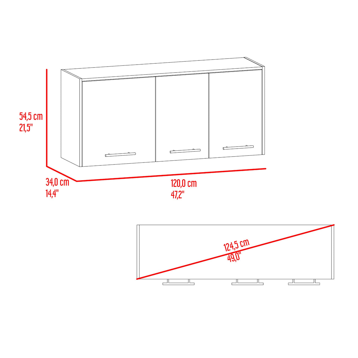 Mueble Superior de Cocina Orion Fresno 120x54.5cm con Tres Puertas y con Locero - MUEBLES SUPERIORES DE COCINA | Bylmo