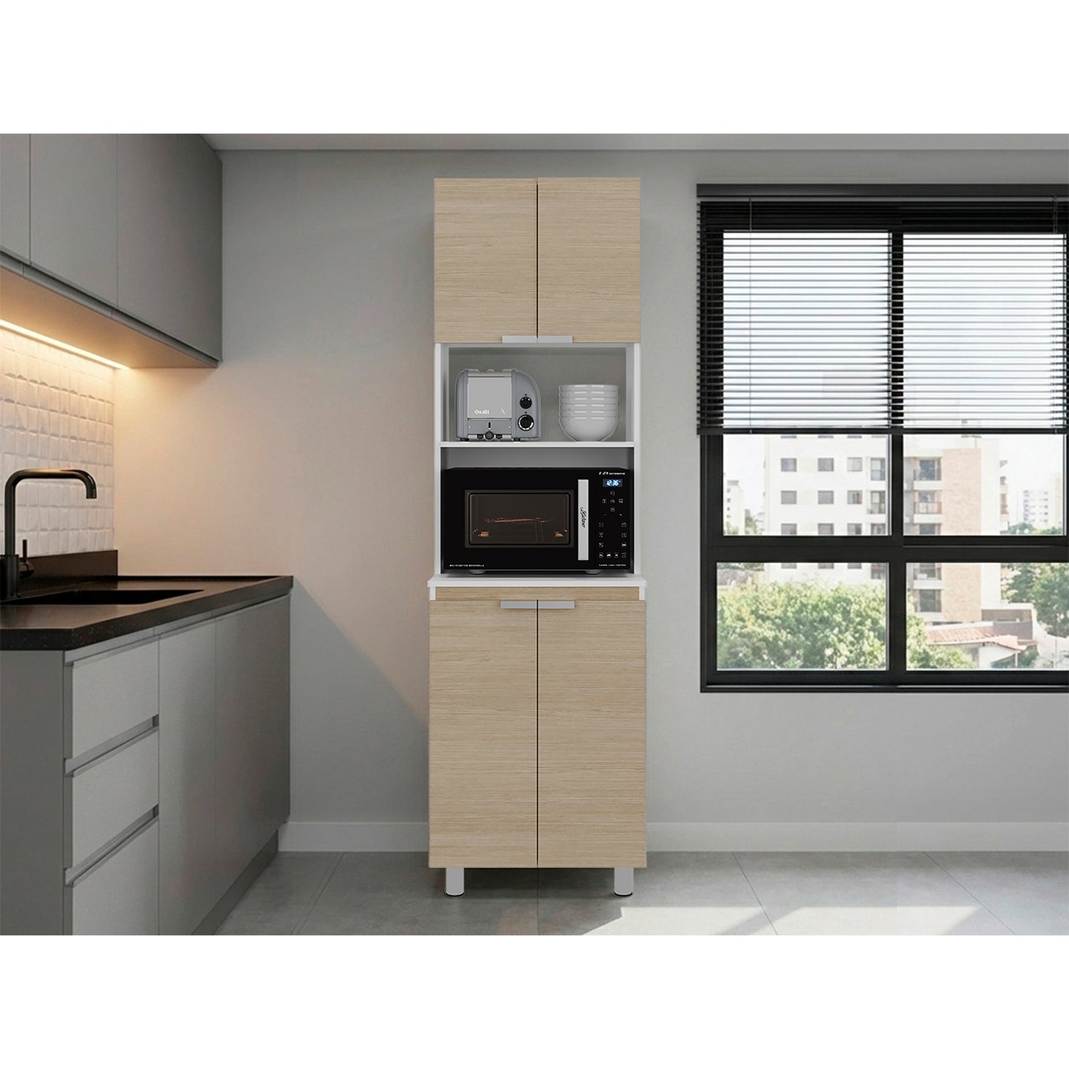 Módulo Microondas Fendi Cartagena 60x205cm sin Cajones y con Cuatro Puertas - ALACENAS Y MUEBLES MICROONDAS | Bylmo