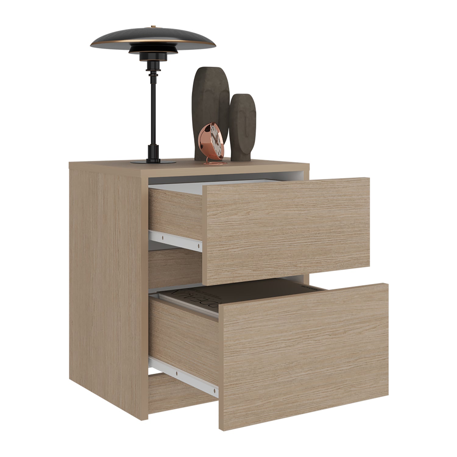Mesa de Noche Trivor Plus Cartagena y Blanco 40 cm con Dos Cajones - MESAS DE NOCHE | Bylmo