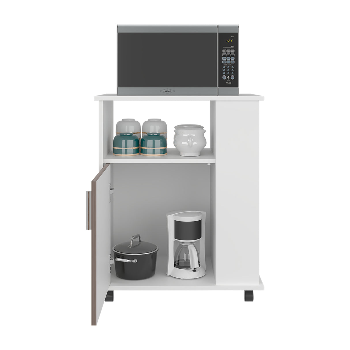 Mueble Microondas Z Plus Blanco y Avellana 60x73.5cm sin Cajones y con Un Puertas - ALACENAS Y MUEBLES MICROONDAS | Bylmo