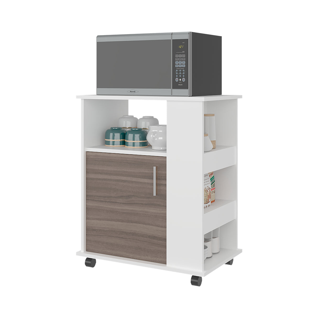 Mueble Microondas Z Plus Blanco y Avellana 60x73.5cm sin Cajones y con Un Puertas - ALACENAS Y MUEBLES MICROONDAS | Bylmo