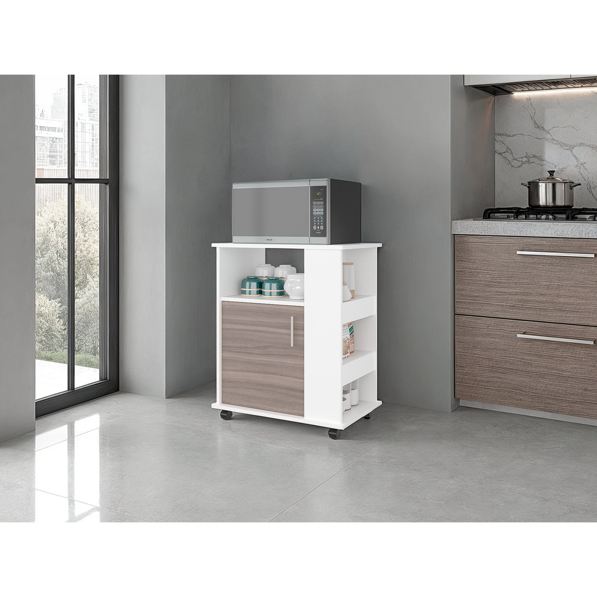 Mueble Microondas Z Plus Blanco y Avellana 60x73.5cm sin Cajones y con Un Puertas - ALACENAS Y MUEBLES MICROONDAS | Bylmo