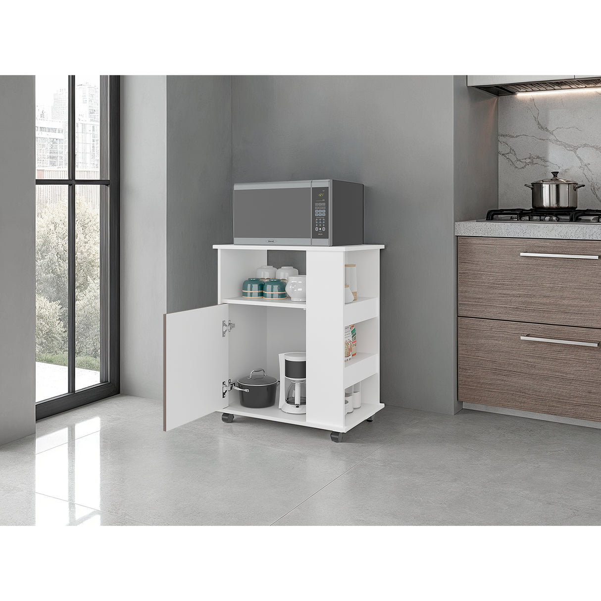 Mueble Microondas Z Plus Blanco y Avellana 60x73.5cm sin Cajones y con Un Puertas - ALACENAS Y MUEBLES MICROONDAS | Bylmo