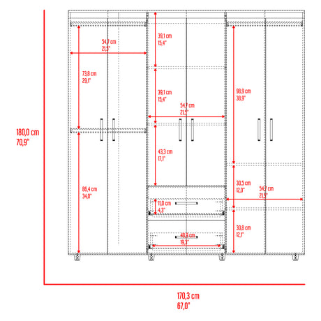 Closet Bariloche Blanco Positano 170.3x180cm con Seis Puertas y con Dos Cajones - CLOSETS | Bylmo