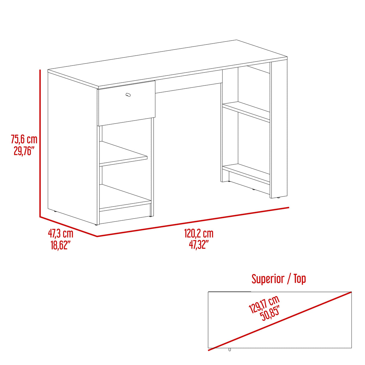 Escritorio Home Compacto Positano 47.3x120.2x75.6cm 1 Cajón - ESCRITORIOS | Bylmo