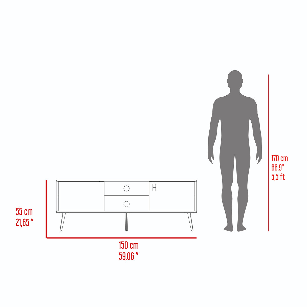 Rack de TV Wengue y Fresno 150x55cm para TV de 65 Pulgadas - MUEBLES DE TV | Bylmo