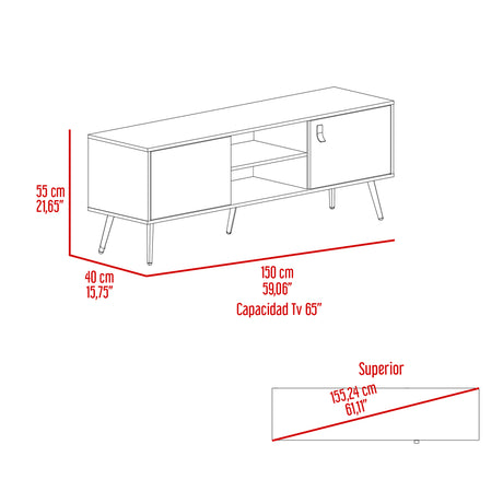 Rack de TV Wengue y Fresno 150x55cm para TV de 65 Pulgadas - MUEBLES DE TV | Bylmo