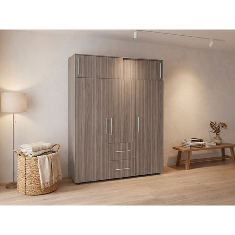 Closet Bigaf Avellana y Wengue 160x204cm Con Tres Cajones y Cuatro Entrepaños - CLOSETS | Bylmo
